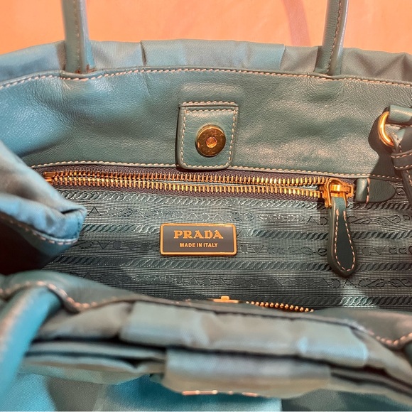 PRADA Tessuto Fiocco Bow Tote | Turquoise - Picture 5 of 7